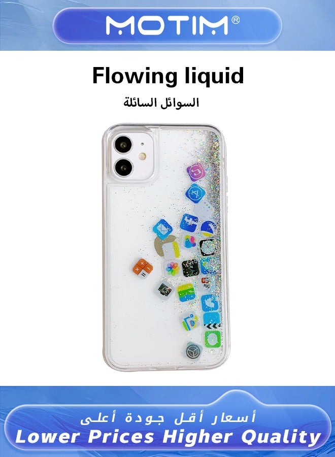 Motim Liquid Plain and Glitter Case for iPhone 14 Pro with Cute Bling Sparkle, Hard Back Colorful Bling Quicksand with iOS Icon Soft Rubber TPU Bumper Protective Case Cover - Image 1