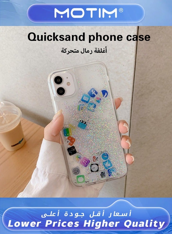Motim Liquid Plain and Glitter Case for iPhone 14 Pro with Cute Bling Sparkle, Hard Back Colorful Bling Quicksand with iOS Icon Soft Rubber TPU Bumper Protective Case Cover - Image 3