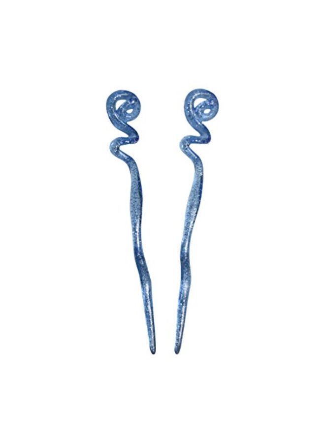 Motique Accessories Blue Twirl Hair Sticks With Glitter And Diamonds Chopsticks - Set Of 2  - Image 2