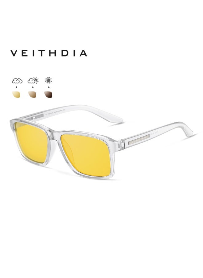 Veithdia Rectangular Sunglasses, Transparent Frame, Photochromic Yellow Lenses, Modern Casual Style - Image 1
