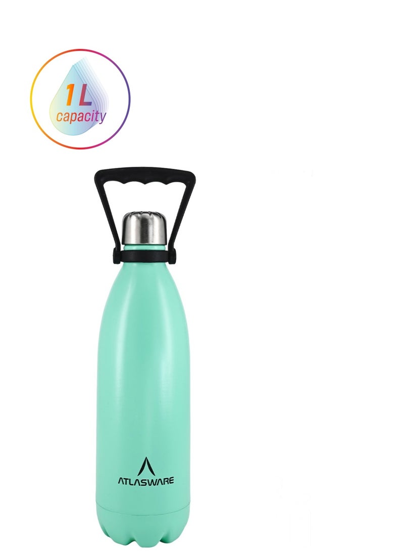 Atlasware - Water Bottle with a Capacity of 1000 ml, Stainless Steel Water Bottle that keeps Cold for 82 Hours and Keeps Heat for 34 Hours, Tiffany - Image 1