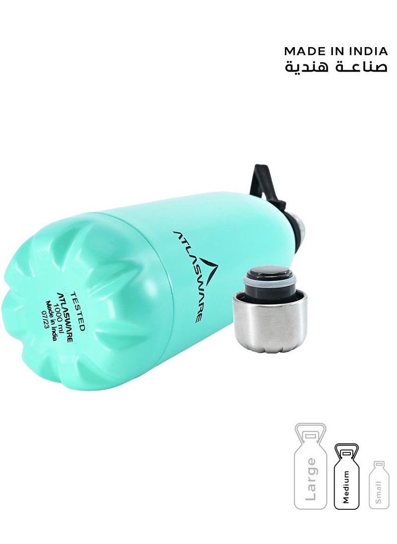 Atlasware - Water Bottle with a Capacity of 1000 ml, Stainless Steel Water Bottle that keeps Cold for 82 Hours and Keeps Heat for 34 Hours, Tiffany - Image 1