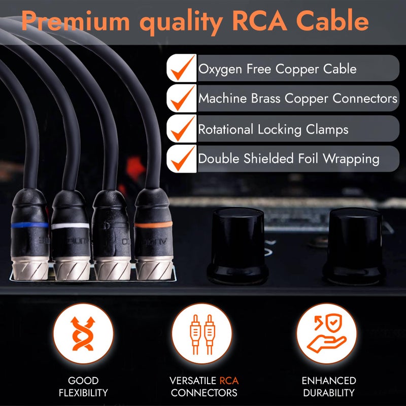 Elite Audio Premium Series 17ft. 4-Channel Car Audio RCA Cable – Double Shielded, Oxygen Free Copper, Noise Reducing Audio Cable for Amplifiers, Subwoofers, Speakers, and Processors – PRM417 - Image 4