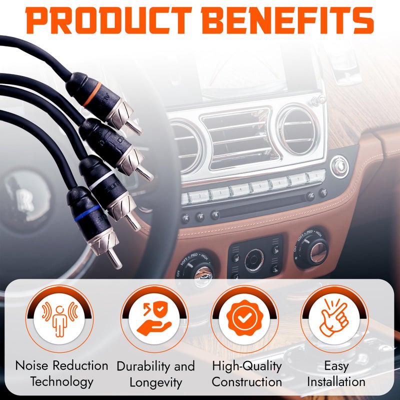 Elite Audio Premium Series 17ft. 4-Channel Car Audio RCA Cable – Double Shielded, Oxygen Free Copper, Noise Reducing Audio Cable for Amplifiers, Subwoofers, Speakers, and Processors – PRM417 - Image 5