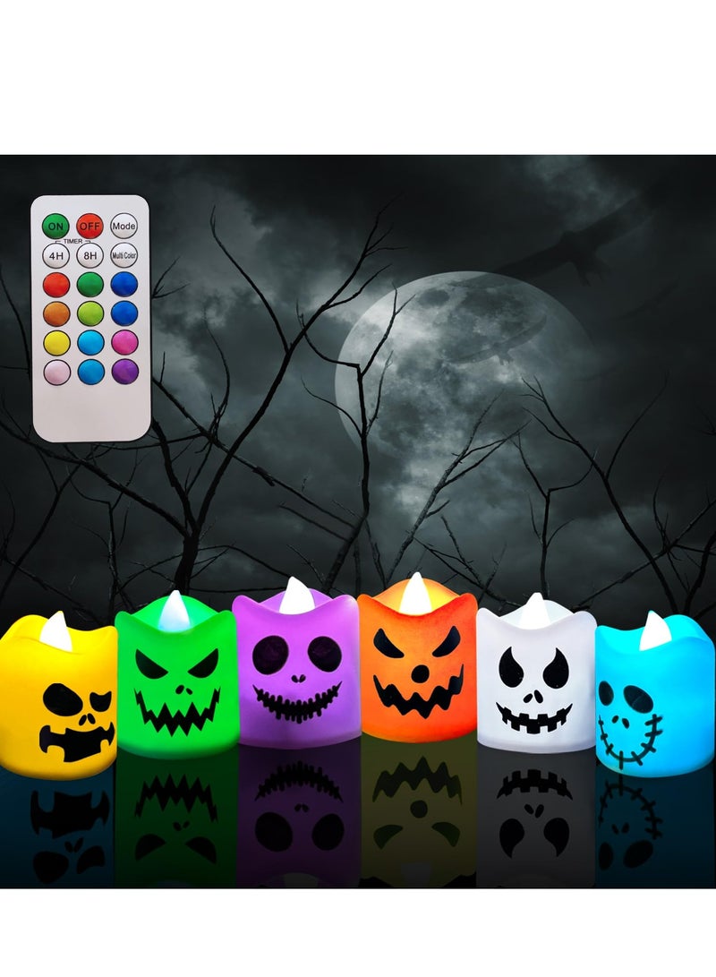 تشيلور 6 قطع من شموع الهالوين بدون لهب من Chielor، متغيرة اللون مع مؤقت عن بعد، شمعة شاي LED مع جهاز تحكم عن بعد، شموع LED متوهجة تعمل بالبطارية للهالوين، شموع زينة حفلات الهالوين الداخلية - Image 1