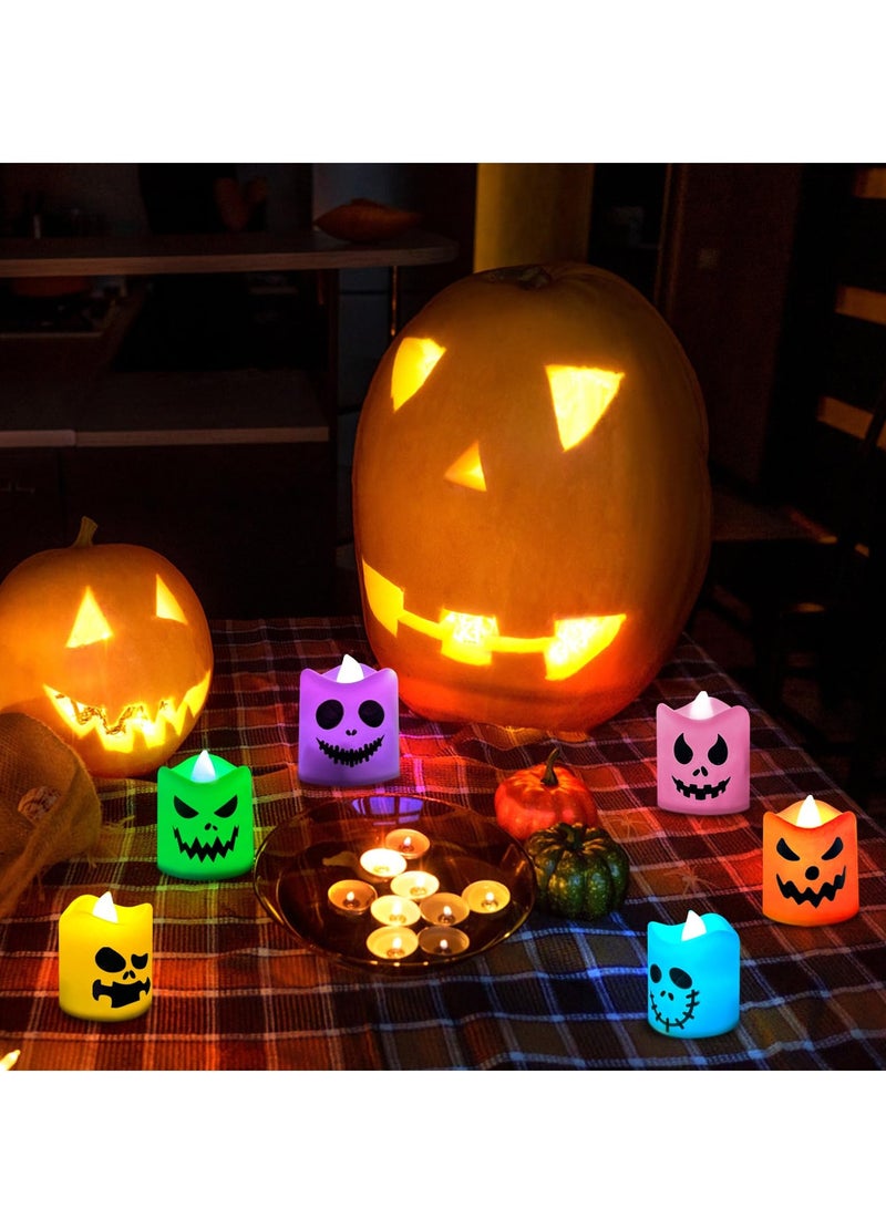 تشيلور 6 قطع من شموع الهالوين بدون لهب من Chielor، متغيرة اللون مع مؤقت عن بعد، شمعة شاي LED مع جهاز تحكم عن بعد، شموع LED متوهجة تعمل بالبطارية للهالوين، شموع زينة حفلات الهالوين الداخلية - Image 4
