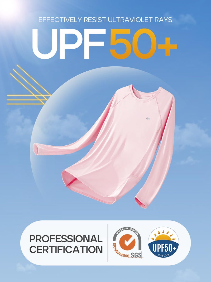 IUGA Rash Guard for Women UPF 50+ SPF UV Protection Long Sleeve Workout Tops with Pockets Dry Fit Hiking Swim Shirt Pink - Image 4