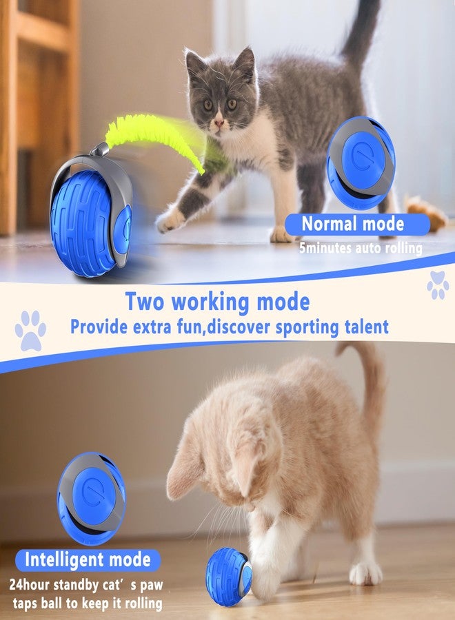 YEMEDA Cat Toys,Interactive Cat Toys Ball for Bored Indoor Cats,Automatic Rolling,Drop Resistant and Obstacle Avoidance,2 Modes Adjustment,Fluffy Tail and USB Type-C Rechargeable（Blue） - Image 4