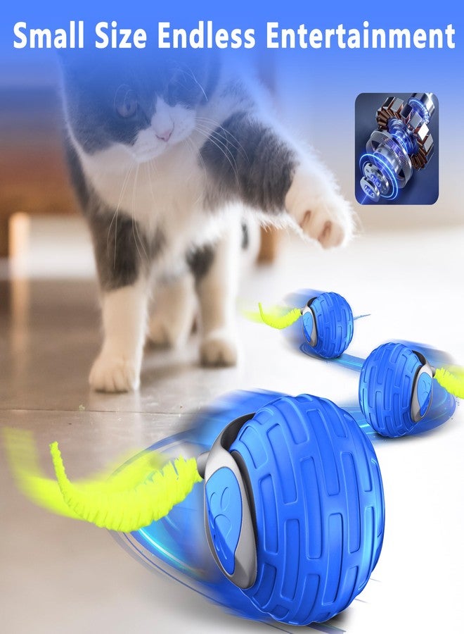 YEMEDA Cat Toys,Interactive Cat Toys Ball for Bored Indoor Cats,Automatic Rolling,Drop Resistant and Obstacle Avoidance,2 Modes Adjustment,Fluffy Tail and USB Type-C Rechargeable（Blue） - Image 2