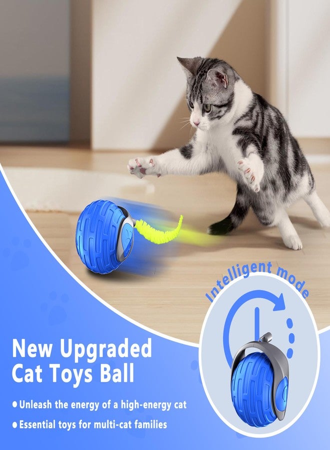 YEMEDA Cat Toys,Interactive Cat Toys Ball for Bored Indoor Cats,Automatic Rolling,Drop Resistant and Obstacle Avoidance,2 Modes Adjustment,Fluffy Tail and USB Type-C Rechargeable（Blue） - Image 3