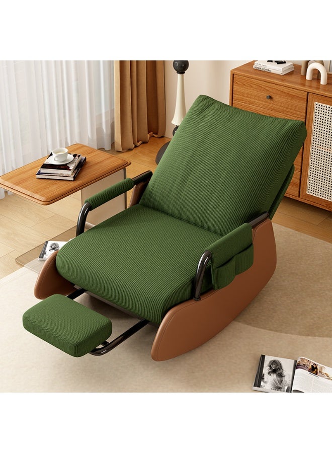 Old_Feller Modern rocking chair, Modern style rocking armchair with footrest and side pockets, Three-position adjustable upholstered high back rocking chair, Lounge chair for balcony, Lazy sofa chair for lounge living room bedroom patio garden （Green/Brown） - Image 2