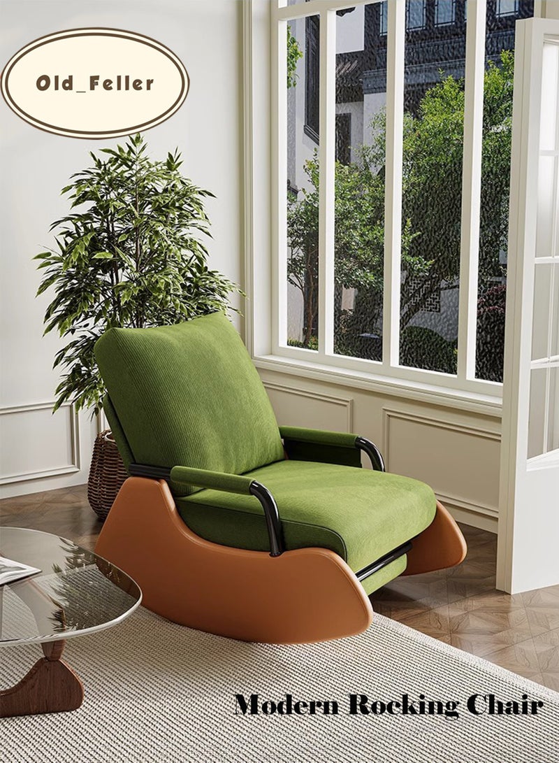Old_Feller Modern rocking chair, Modern style rocking armchair with footrest and side pockets, Three-position adjustable upholstered high back rocking chair, Lounge chair for balcony, Lazy sofa chair for lounge living room bedroom patio garden （Green/Brown） - Image 1