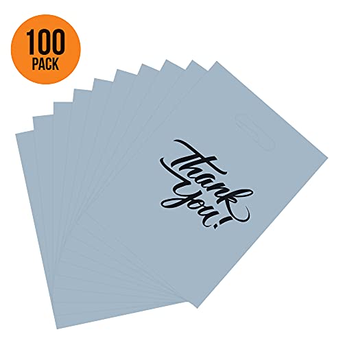 Infinite Pack 100Pcs Thank You Merchandise Bags, Extra Thick 2.35Mil 12"x15" Silver Retail Plastic Shopping Bags for Small Business Stores Boutique Clothes, Reusable Gift Bags Plastic Bags with Handle - Image 3