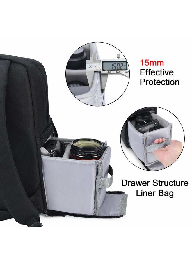 Caden Camera Bag Backpack w/14 Laptop Compartment Waterproof, Camera Case for DSLR Mirrorless SLR Cameras, Compatible for Sony Canon Nikon Camera and Lens Tripod Accessories Black - Image 5
