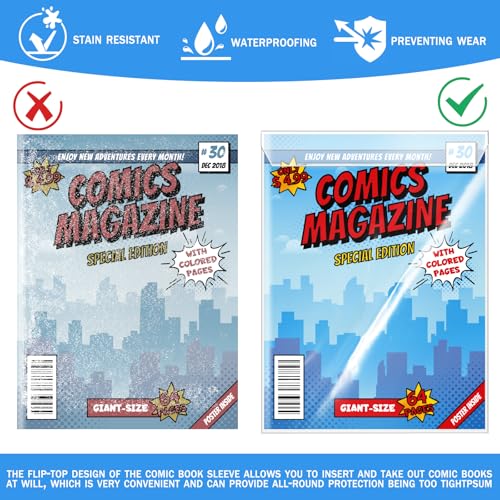 VOKOY 25 Sets Current Size Comic Book Bags and Boards, Reusable Transparent Comic Book Sleeves with Double-Sided White Cardboard Regular Comics Magazine Storage for Collector Small Business - Image 4