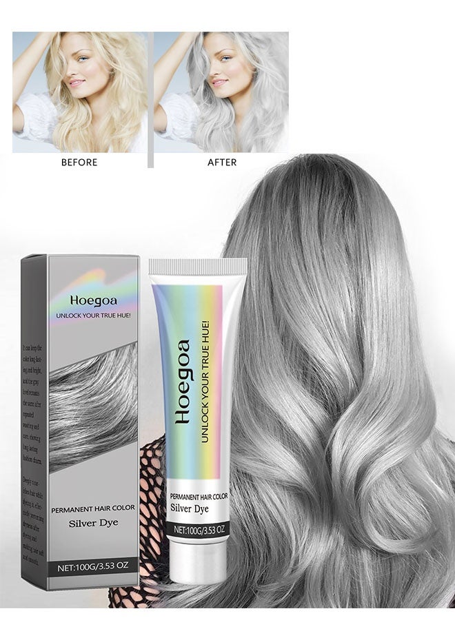HOEGOA Permanent Hair Color Silver Dye 100g, Unisex Long Lasting Hair Color, Easy to Apply and Non Stripping, Suitable for All Hair Types, Fashionable for Party and Cosplay - Image 1