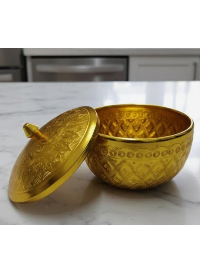 أي كي دي سي وعاء سكر من الألومنيوم من AKDC - لمسة نهائية ذهبية ملكية | ديكور طاولة فاخر مقاس 10 سم - Image 2