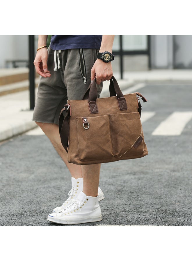 Casual Canvas Men's Shoulder Bag Outdoor Street Style Trendy Backpack Single Strap Business Tote Bag Student Leisure Crossbody Bag-Color:Black Large (compartment Can Be Put Into 14 Inch Notebook)-Dimensions:10 Inch  - Image 2