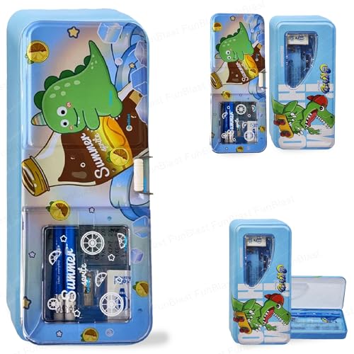 FunBlast Metal Pencil Box Case with Pencil, Eraser, Sharpener Stationery Set – Double Layer Pencil Case Stationary Organizer for Kids, Boys, Girls (Random Color and Design) - Image 1