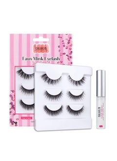 Calailis False Eyelash, Eye Makeup Lash 3D Faux Mink Fake Eyelash Long Natural Eyelashes 3 Pairs With 5G False Eyelash Glue (Cs14)  - Image 1