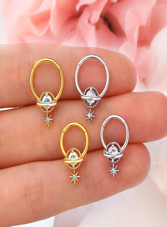 Melighting Septum Rings 16G Planet Septum Jewelry Surgical Steel Daith Piercing Jewelry Clear CZ Hinged Segment Helix Earrings Cartilage Piercing Jewelry Women - Image 3