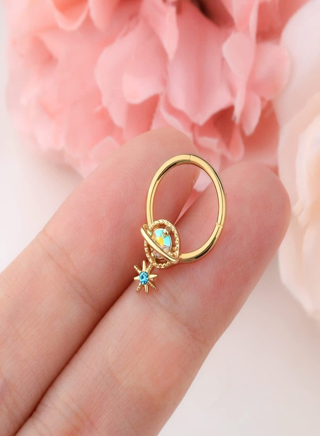 Melighting Septum Rings 16G Planet Septum Jewelry Surgical Steel Daith Piercing Jewelry Clear CZ Hinged Segment Helix Earrings Cartilage Piercing Jewelry Women - Image 4