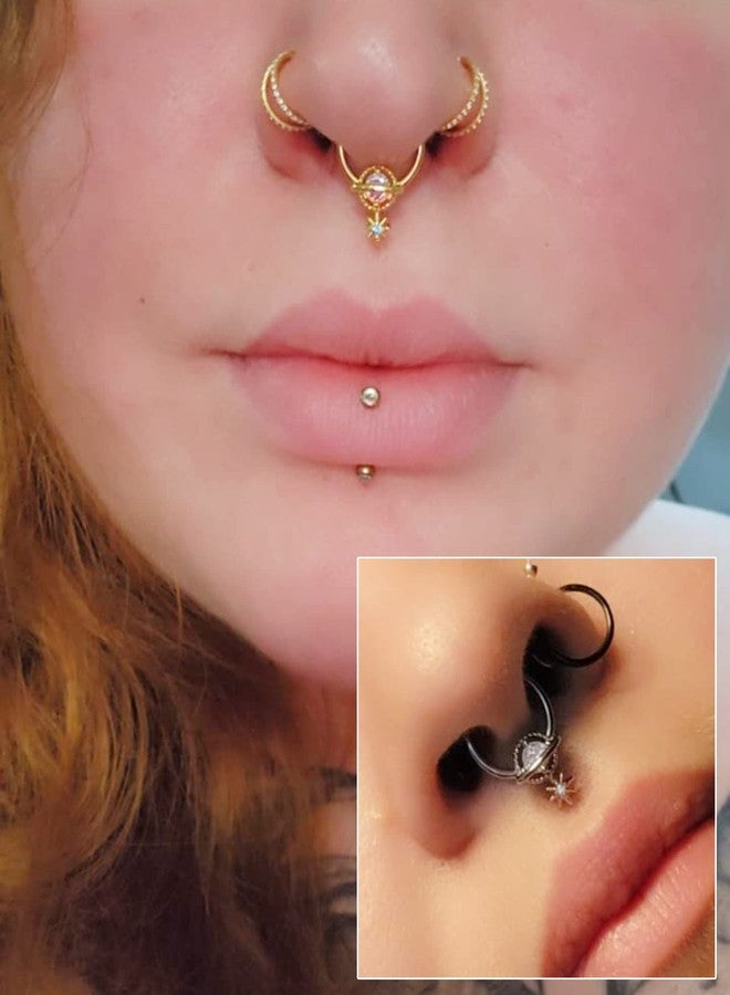 Melighting Septum Rings 16G Planet Septum Jewelry Surgical Steel Daith Piercing Jewelry Clear CZ Hinged Segment Helix Earrings Cartilage Piercing Jewelry Women - Image 2