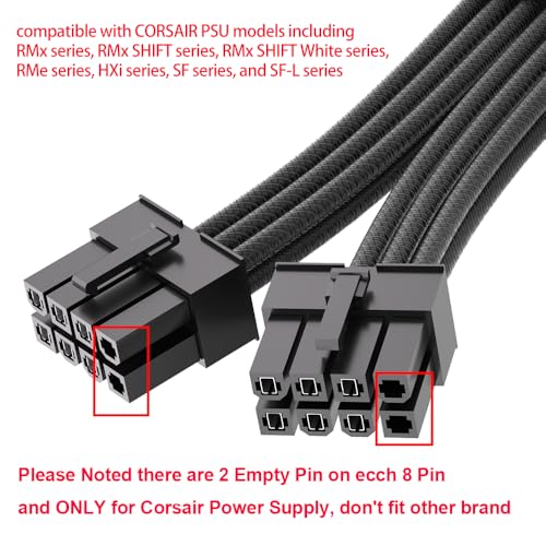 JOYJOM 12VHPWR 90 Degree Adapter for Corsair: PCIE 5.0 16AWG 600W 12VHPWR Adapter Dual 8 Pin PCIe to 16 Pin 12+4 Pin for RTX 4090 4080 3090TI 4070Ti Graphics Card GPU, ONLY for Corsair Power Supply (Type A) - Image 4