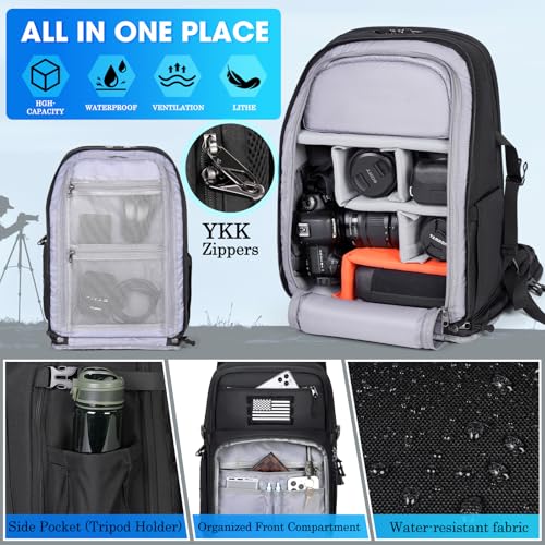 SDYSM Camera Backpack Bag Professional for DSLR/SLR Mirrorless Camera Waterproof 15.6 inch Tactical Camera Bags for Photographers with Rain Cover, Tripod Holder, Small Bag Photography Backpack Case - Image 3