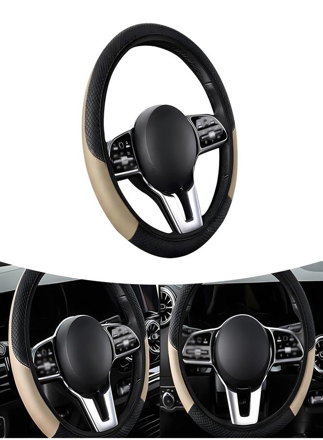 awlbed 1 PC Car Steering Wheel Cover, 14.96" Elastic Non-Inner Ring Carbon Fiber Leather All-Season Anti-Slip Steering Wheel Cover, Modification Accessory, Compatible with Most Car Models (Beige) - Image 1