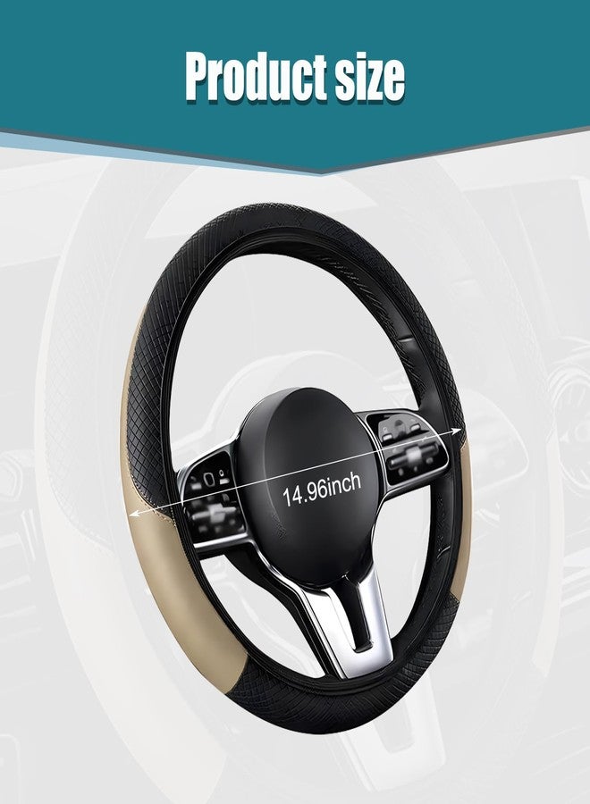awlbed 1 PC Car Steering Wheel Cover, 14.96" Elastic Non-Inner Ring Carbon Fiber Leather All-Season Anti-Slip Steering Wheel Cover, Modification Accessory, Compatible with Most Car Models (Beige) - Image 2