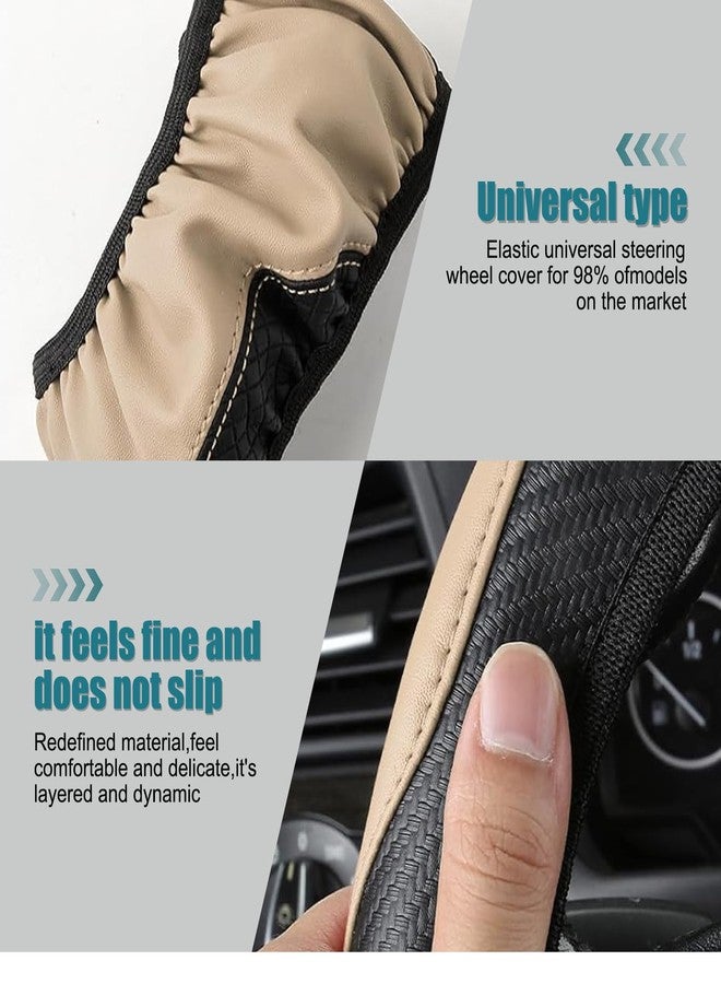 awlbed 1 PC Car Steering Wheel Cover, 14.96" Elastic Non-Inner Ring Carbon Fiber Leather All-Season Anti-Slip Steering Wheel Cover, Modification Accessory, Compatible with Most Car Models (Beige) - Image 5