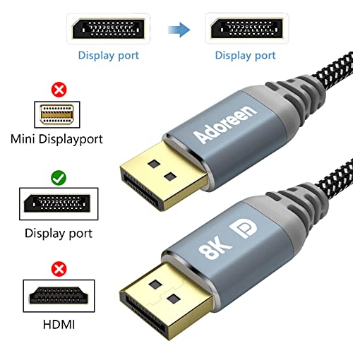 Adoreen VESA Certified 8K DisplayPort 1.4 Cable 3 Feet/2 Pack,Adoreen DP Cord(From 1.5-30FT)8K@60Hz 4K@144Hz 2K@240Hz 32.4Gbps HBR3 HDCP HDR,FreeSync G-Sync,Braided Display Port for Monitor Graphics+ 5 Ties - Image 4
