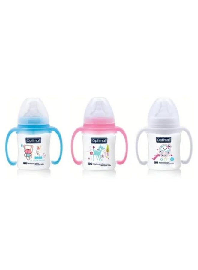 Optimal Wide Neck Feeding Bottle With Handle 240 ML, Assorted - Image 3