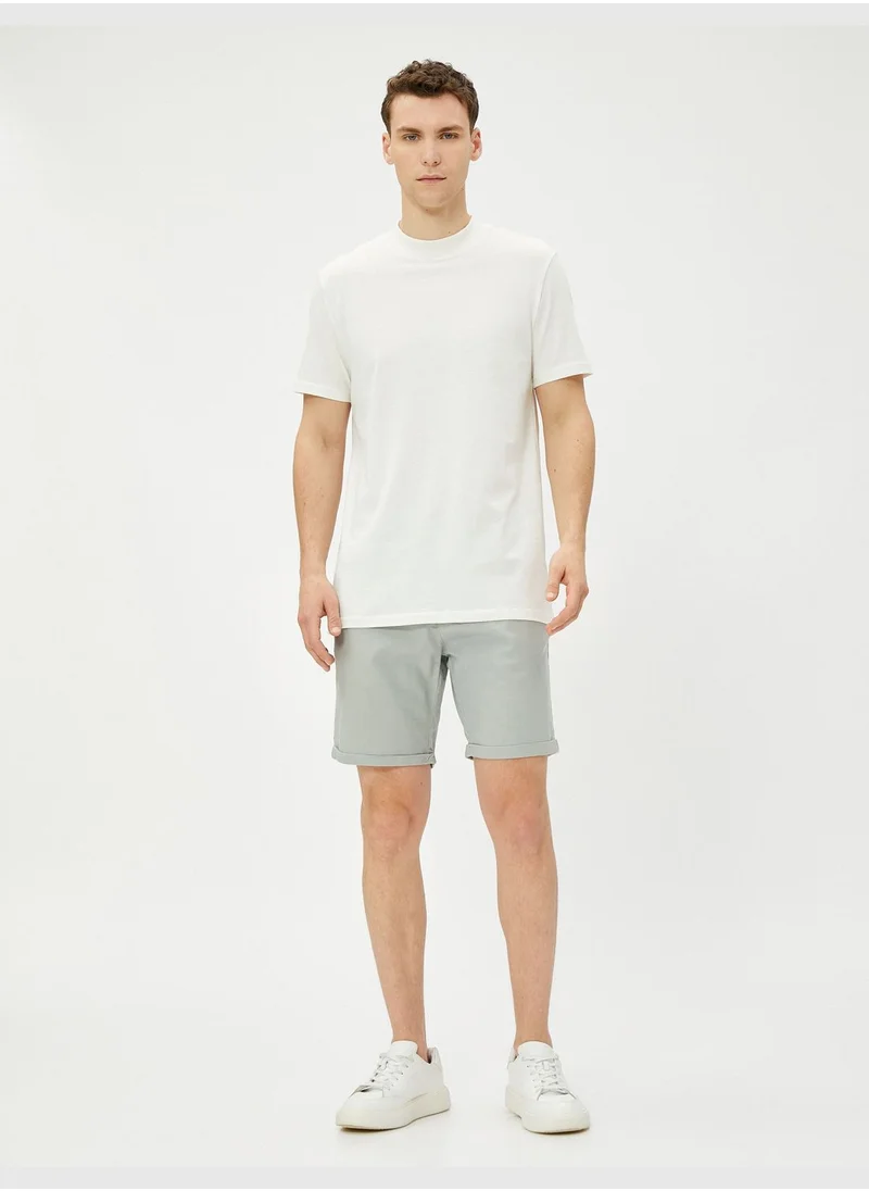 KOTON Linen Blend Shorts Drawstring Buttoned Pocket Detailed