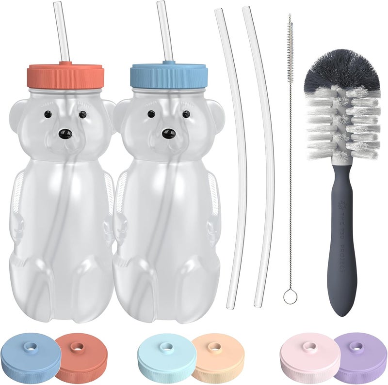The 730 Project Honey Bear Straw Cup for Babies 8oz Honey BearCup with Bottle Brush 2Pack Improved Lid Therapy Learning Honeybear Straw Cup for Baby Blueberry Pie  Firetruck - Image 1