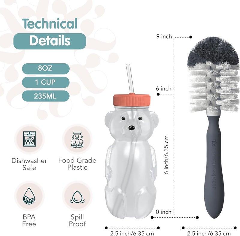 The 730 Project Honey Bear Straw Cup for Babies 8oz Honey BearCup with Bottle Brush 2Pack Improved Lid Therapy Learning Honeybear Straw Cup for Baby Blueberry Pie  Firetruck - Image 2