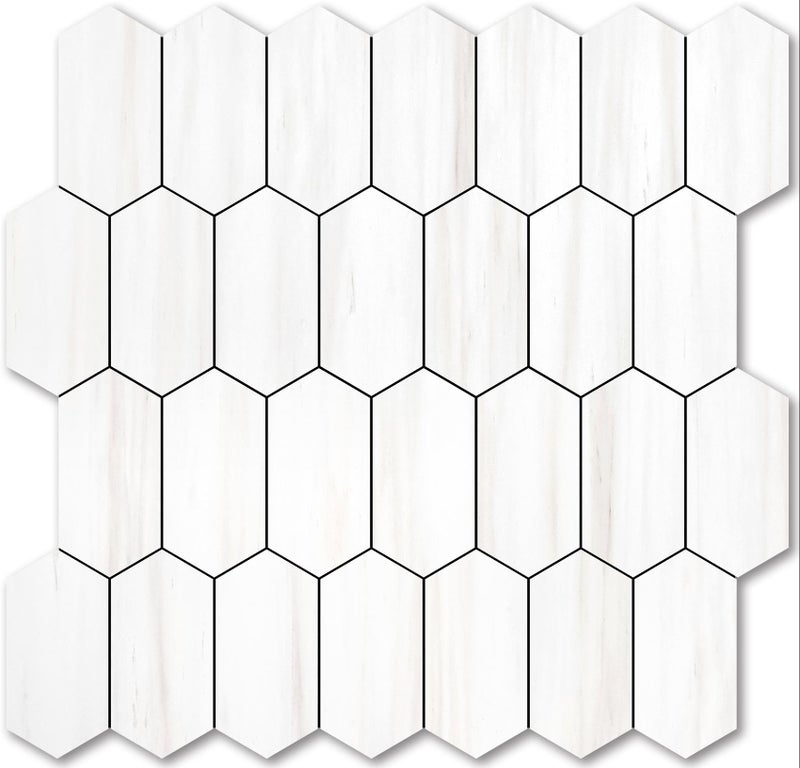 Vamos Tile بلاط فاموس طويل سداسي قابل للإزالة واللصق - 10 أوراق بلاط خلفية للصق في المطبخ والحمام 12.4 × 12 بوصة مظهر الرخام الدولوميت بلاط جدران موزاييك ذاتي اللصق من PVC - Image 1