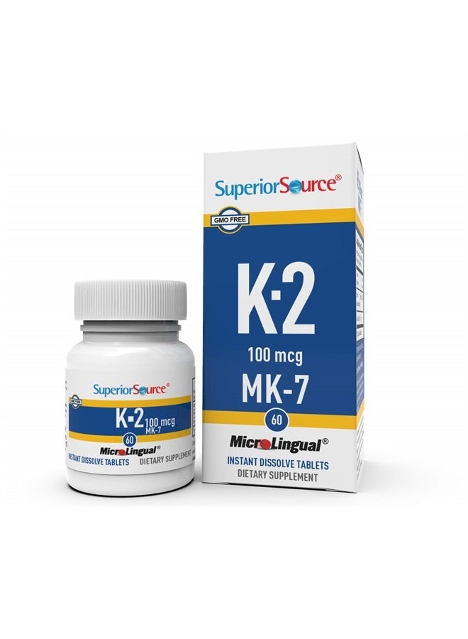 Superior Source Vitamin K2 MK-7 (Menaquinone-7), 100 mcg, Quick Dissolve Sublingual Tablets, 60 Count, Healthy Bones and Arteries, Immune & Cardiovascular Support, Assists Protein Synthesis, Non-GMO - Image 1