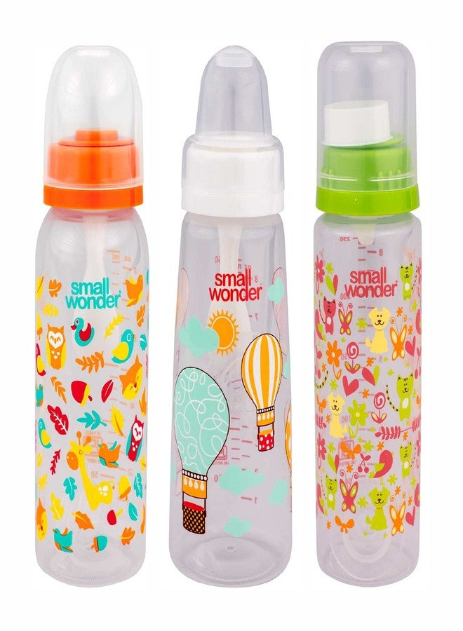 Small Wonder Baby Feeding Bottle Slim Neck Admire, Natural & Pure 250 ml Pack of 3, Ballon & Animal Print, with Anti Colic Nipple, New Born/Infants/Toddler Upto 3 Years, BPA Free, Multi Colour - Image 1