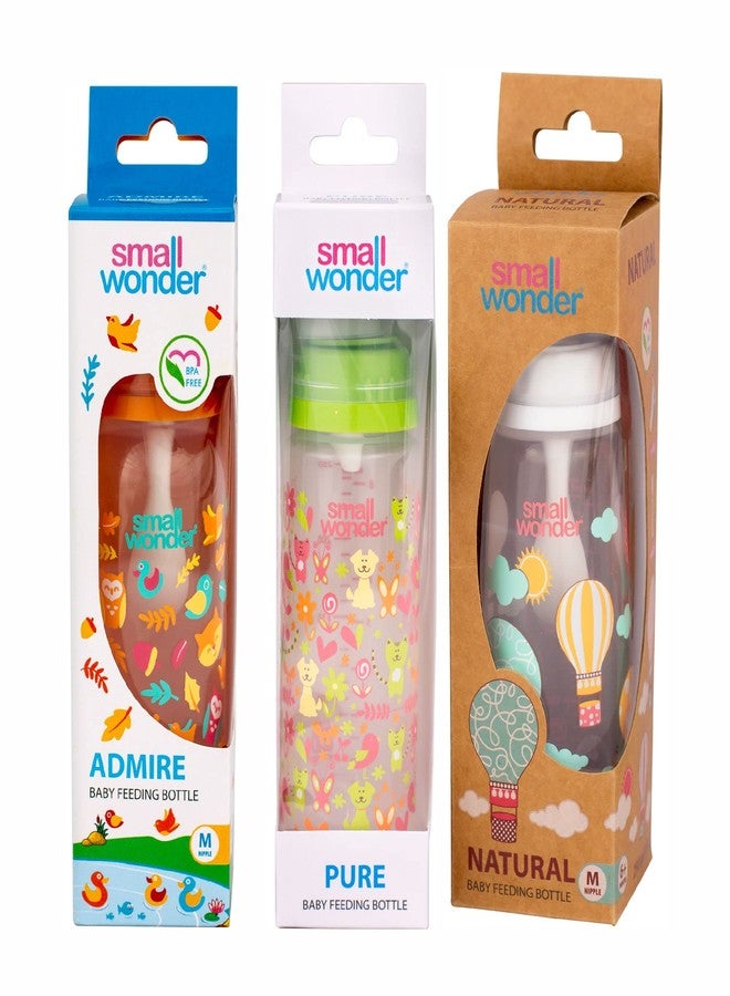 Small Wonder Baby Feeding Bottle Slim Neck Admire, Natural & Pure 250 ml Pack of 3, Ballon & Animal Print, with Anti Colic Nipple, New Born/Infants/Toddler Upto 3 Years, BPA Free, Multi Colour - Image 2