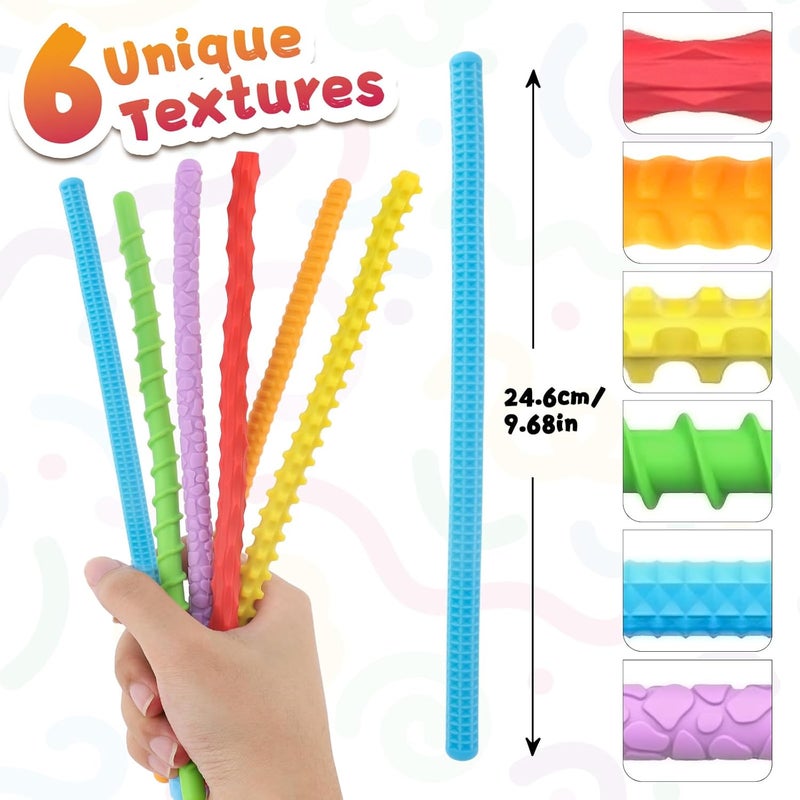 Durability boost selected material Fidget Toys Silicone Sensory Sticks, Textured Calming Sensory Toys for Kids with Autism, Autism Toy for Anxiety Relief, Travel Toy for Kids 6+ & Adults (6 Pack) Permanent & temporary usable - Image 4