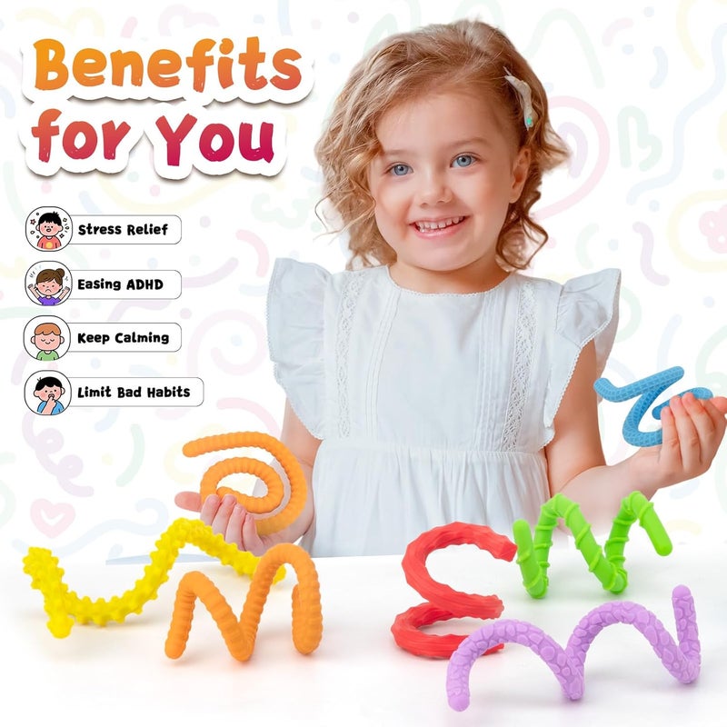 Durability boost selected material Fidget Toys Silicone Sensory Sticks, Textured Calming Sensory Toys for Kids with Autism, Autism Toy for Anxiety Relief, Travel Toy for Kids 6+ & Adults (6 Pack) Permanent & temporary usable - Image 5
