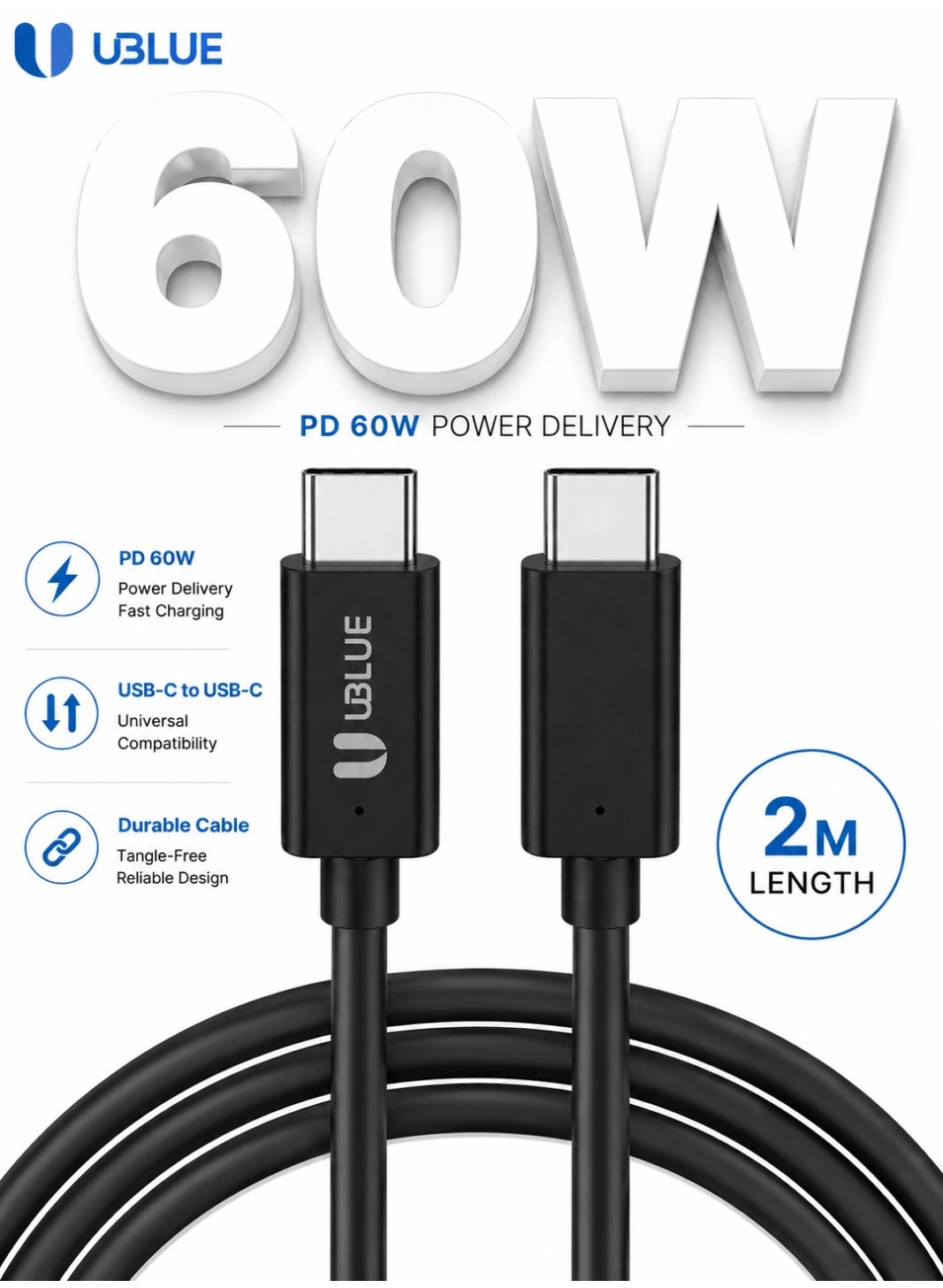 يو بلو Ublue usb-c To usb-c Cable usbc 2 M 60W