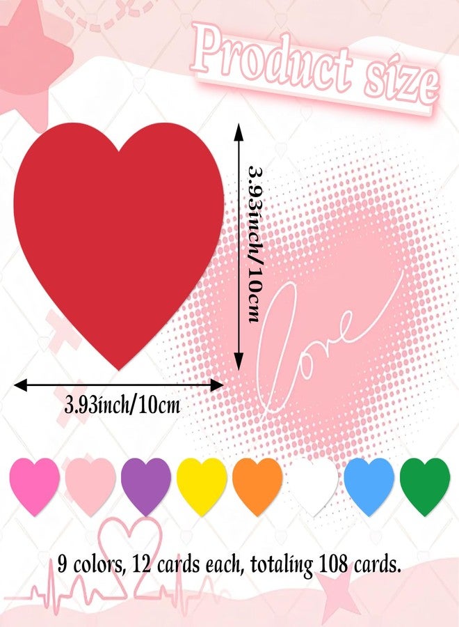 Bazyrock 108 Pcs Heart Cutout Paper, 9 Colors Heart Shapes 3.93 x 3.93 in, Classroom Bulletin Board Decorations for School and Valentine’s Day Crafts - Image 2