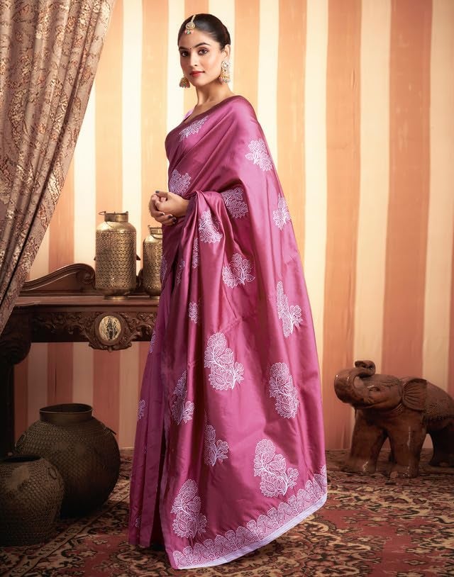 SIRIL Women's Kanjivaram Soft Silk Saree Pure Silk Saree With Unstitched Blouse Piece (3882S193A_Dark Pink) - Image 3