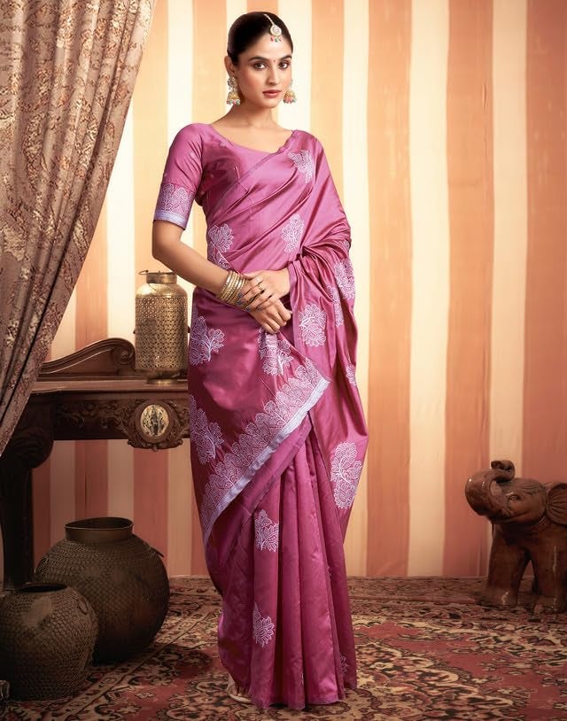 SIRIL Women's Kanjivaram Soft Silk Saree Pure Silk Saree With Unstitched Blouse Piece (3882S193A_Dark Pink) - Image 4