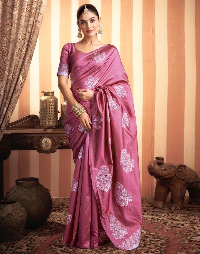 SIRIL Women's Kanjivaram Soft Silk Saree Pure Silk Saree With Unstitched Blouse Piece (3882S193A_Dark Pink) - Image 2