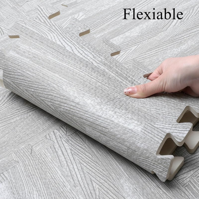 Tebery بلاط أرضيات متشابك بتصميم خشبي مطبوع من تيبيري 16 قطعة بسماكة 3/8 بوصة من رغوة EVA بلون رمادي، بساط لغز - Image 5