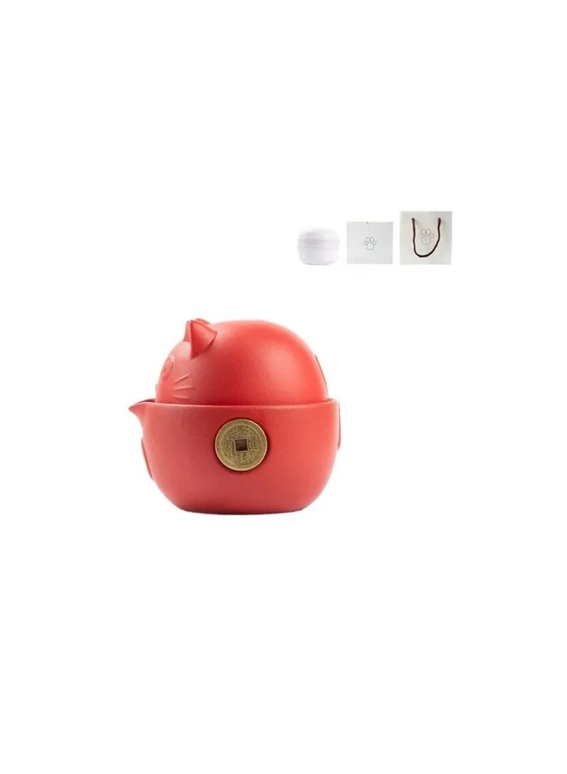1-Set Cat Shape Travel Portable Ceramic Tea Set with Tea Pot/Cups/Storage Bag,Office Home Travel Teaware Gift For Friend - Image 2